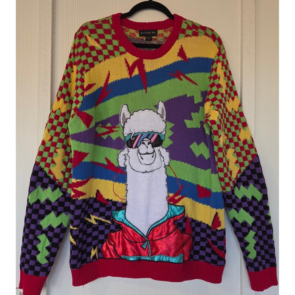 3D Alpaca Llama Ugly Christmas Sweater Multicolor L Cotton Holidays Maximalist
